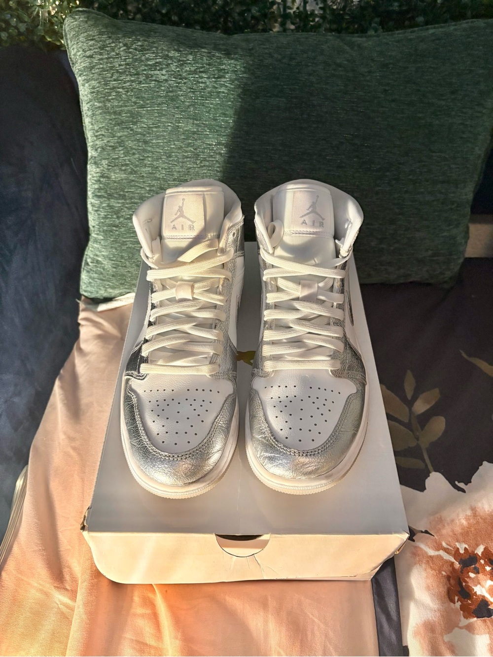 Jordan Women's Mid Sneakers in White and Silver